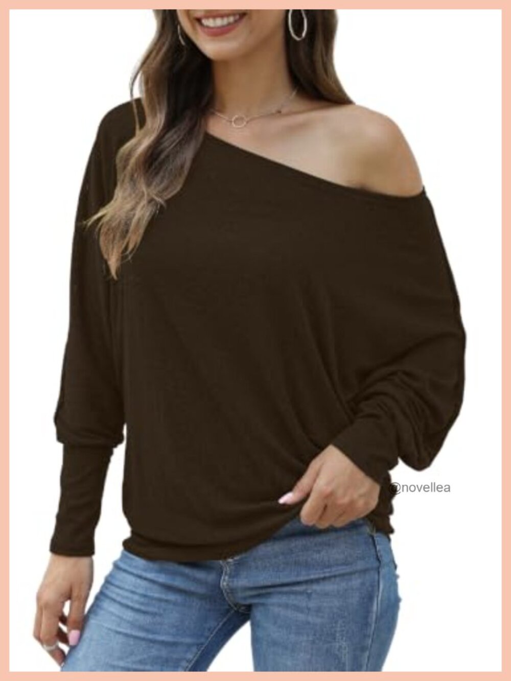Aifer Off Shoulder Sweater Batwing Long Sleeve Oversized Tunic Top